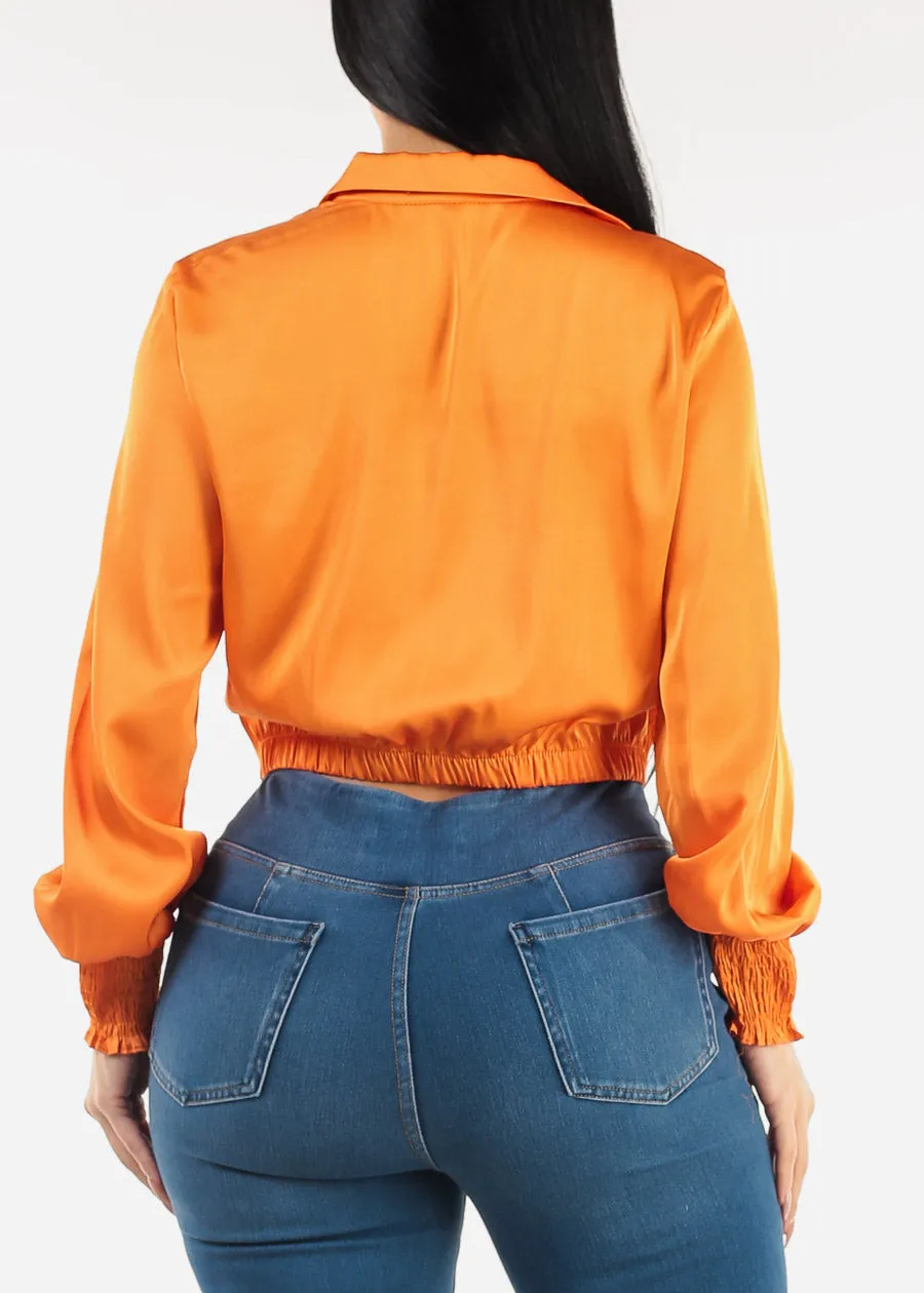 Collared Surplice Satin Blouse Orange sold by Moda product image thumbnail 4