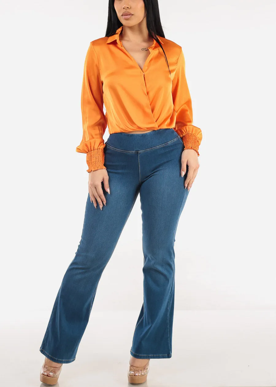 Collared Surplice Satin Blouse Orange sold by Moda product image thumbnail 2