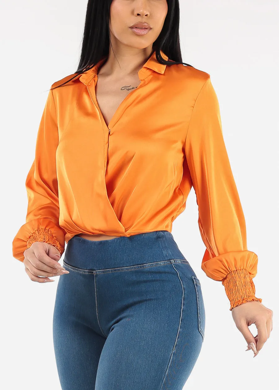 Collared Surplice Satin Blouse Orange sold by Moda product image thumbnail 5