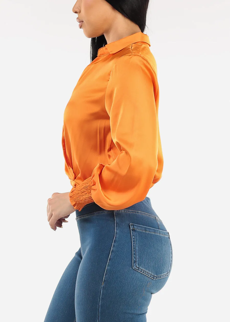 Collared Surplice Satin Blouse Orange sold by Moda product image thumbnail 3