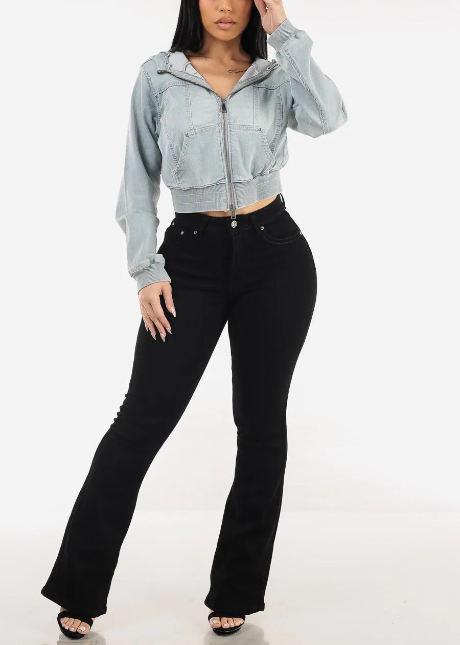 Hooded Zip Up Denim Jacket Light Wash sold by Moda product image thumbnail 4