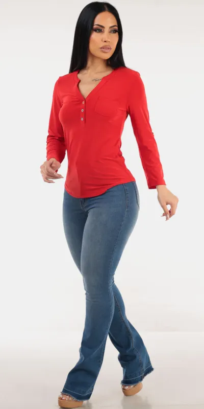 Red Bootcut Denim Outfit sold by Moda