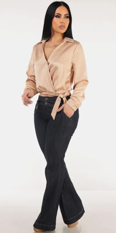 Satin Bootcut Denim Set sold by Moda