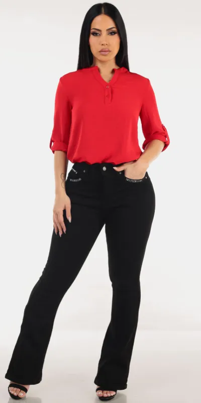 Red Vneck Bootcut Jeans Combo sold by Moda