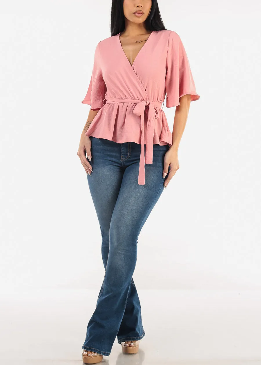 Short Sleeve Surplice Peplum Blouse Mauve sold by Moda product image thumbnail 2