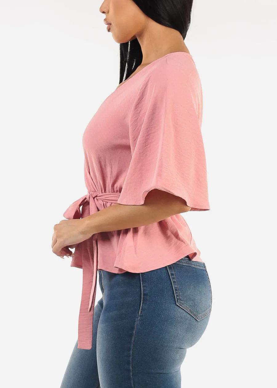 Short Sleeve Surplice Peplum Blouse Mauve sold by Moda product image thumbnail 3