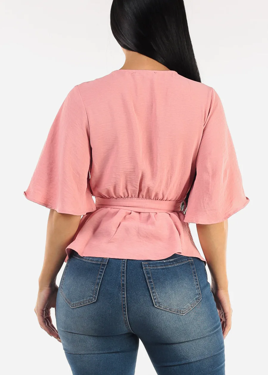 Short Sleeve Surplice Peplum Blouse Mauve sold by Moda product image thumbnail 4