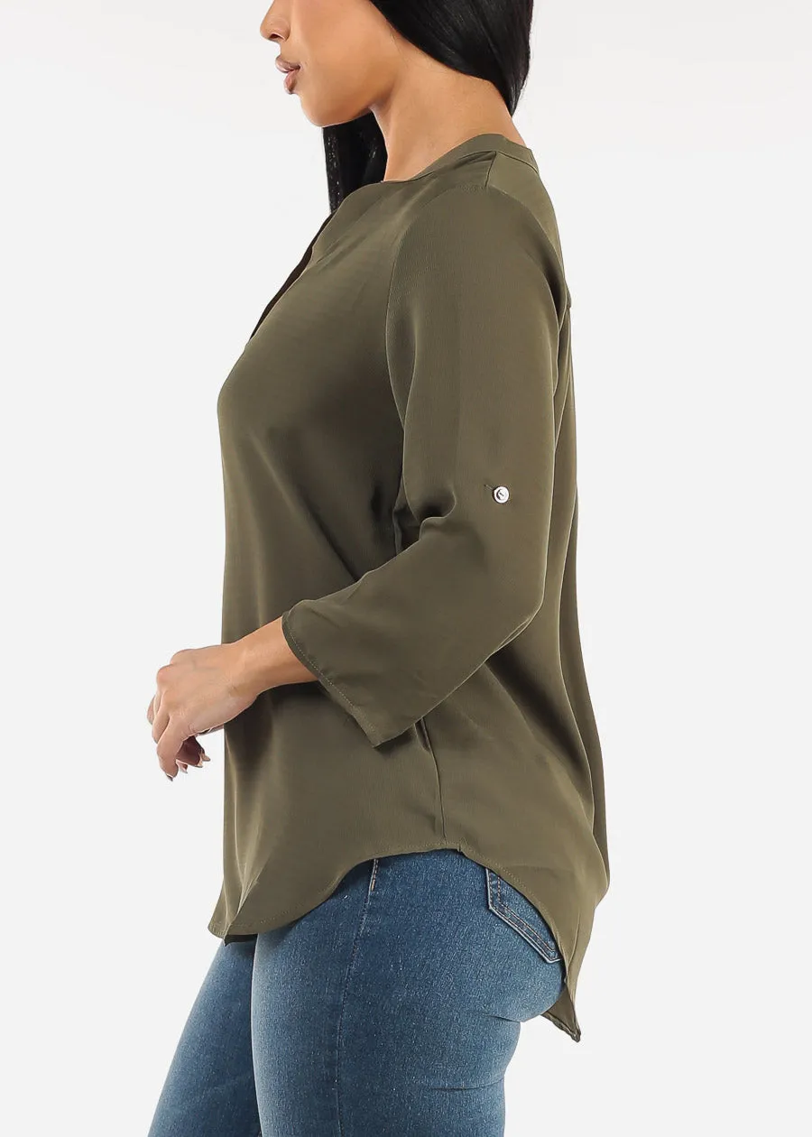 Quarter Sleeve V-Neck Blouse Olive sold by Moda product image thumbnail 3