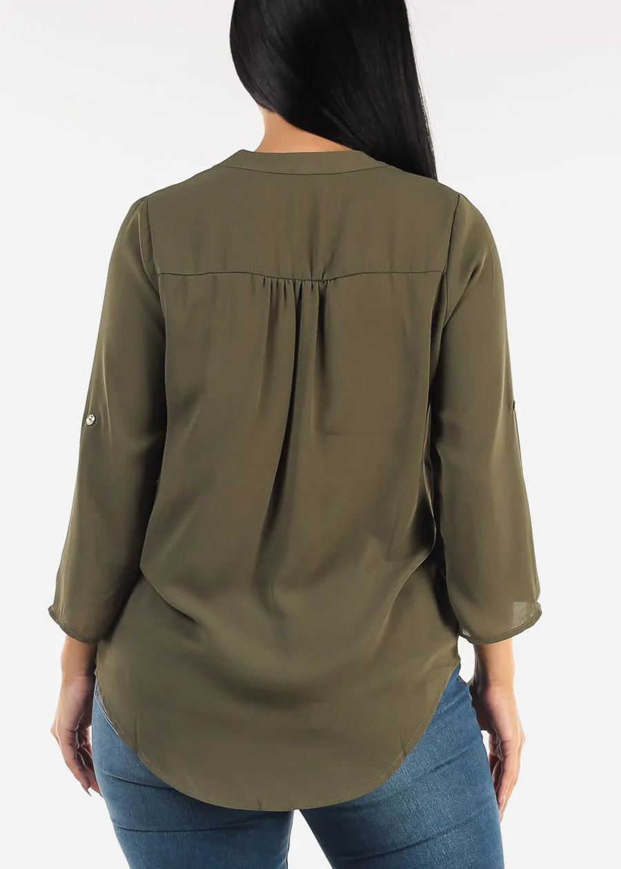 Quarter Sleeve V-Neck Blouse Olive sold by Moda product image thumbnail 4