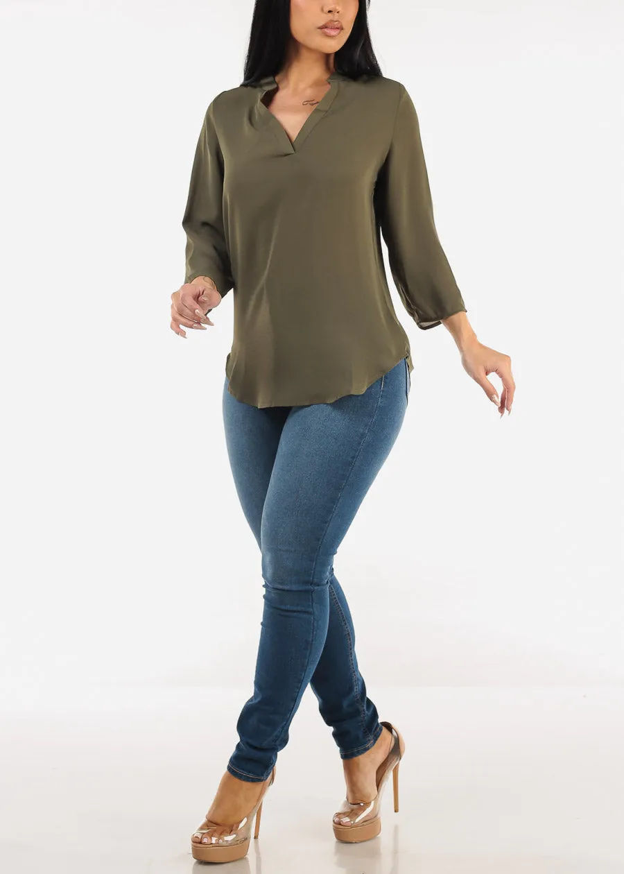 Quarter Sleeve V-Neck Blouse Olive sold by Moda product image thumbnail 2