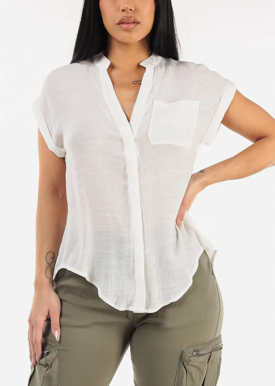 Casual White Short Sleeve Button Up Shirt sold by Moda product image thumbnail 5