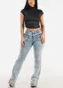 Short Sleeve Mock Neck Glittery Crop Top Black sold by Moda