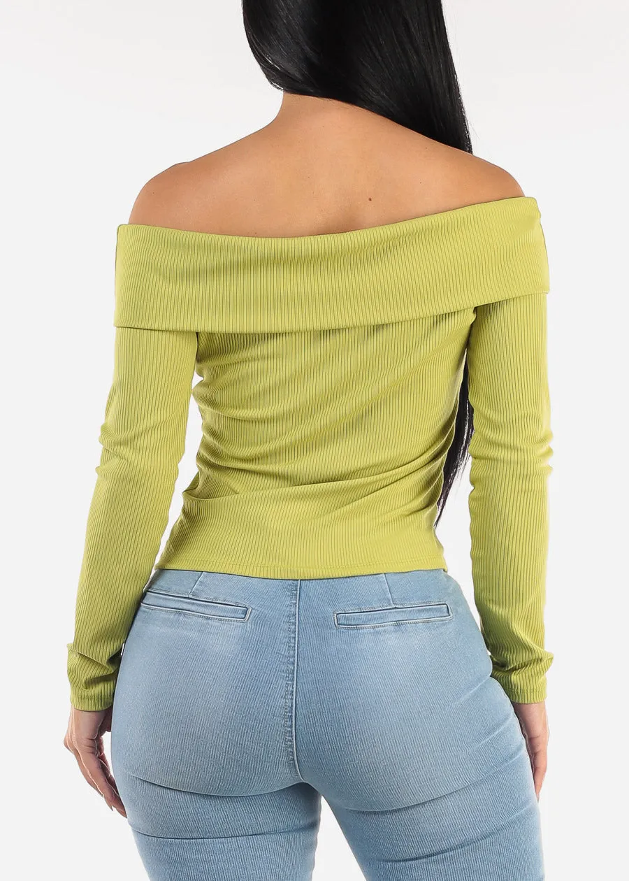 Off Shoulder Long Sleeve Top Light Green sold by Moda product image thumbnail 4