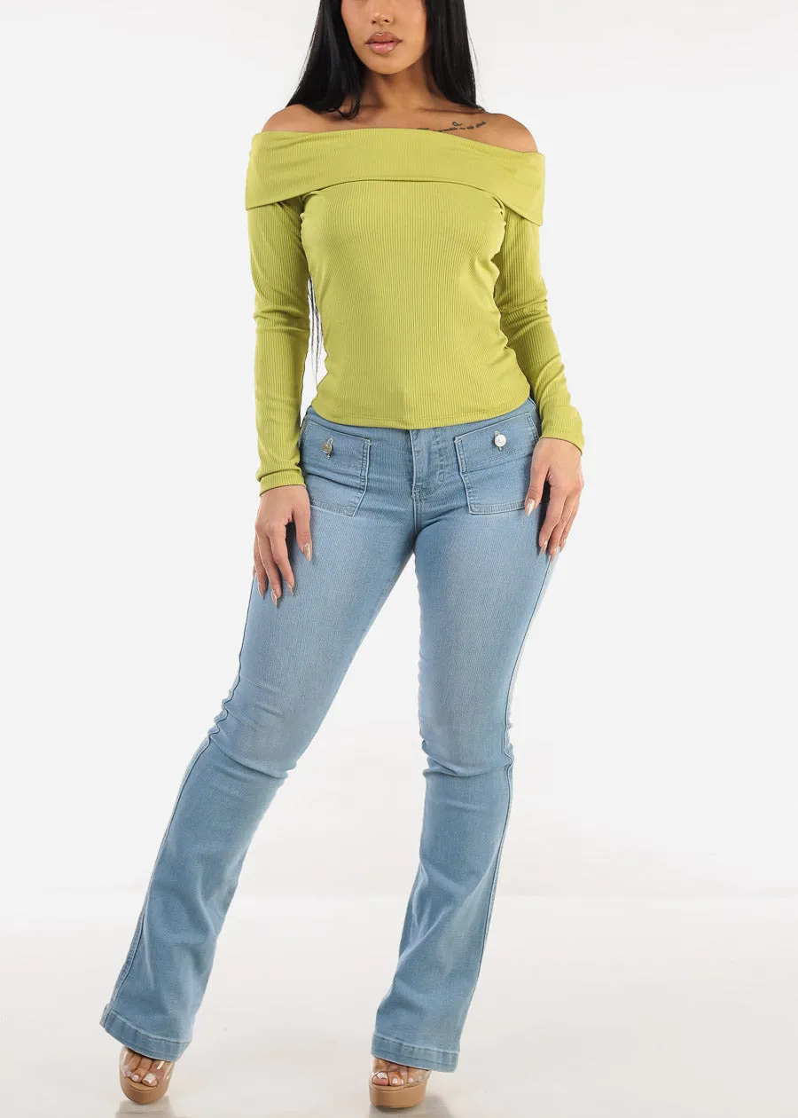 Off Shoulder Long Sleeve Top Light Green sold by Moda product image thumbnail 2