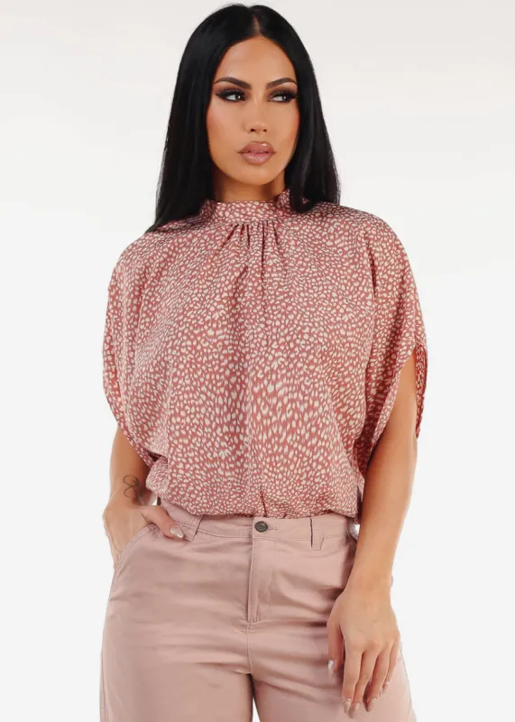 Printed Short Sleeve Tunic Blouse Pink w Back Tie sold by Moda