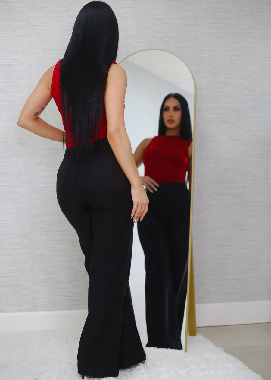 Sleeveless Crewneck Ruched Mesh Blouse Dark Red sold by Moda product image thumbnail 2