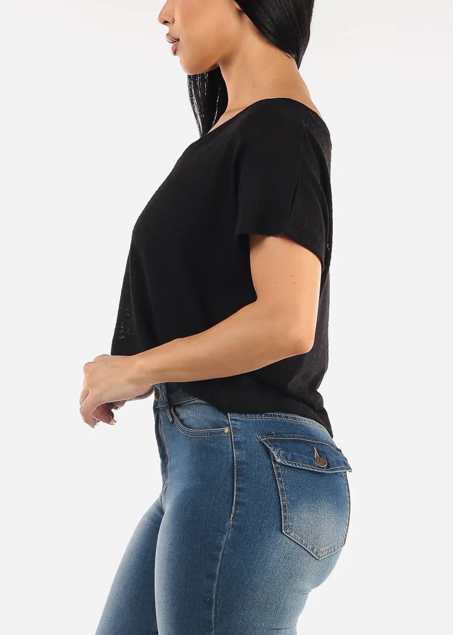 Vneck Short Sleeve Knit Crop Top Black sold by Moda product image thumbnail 3