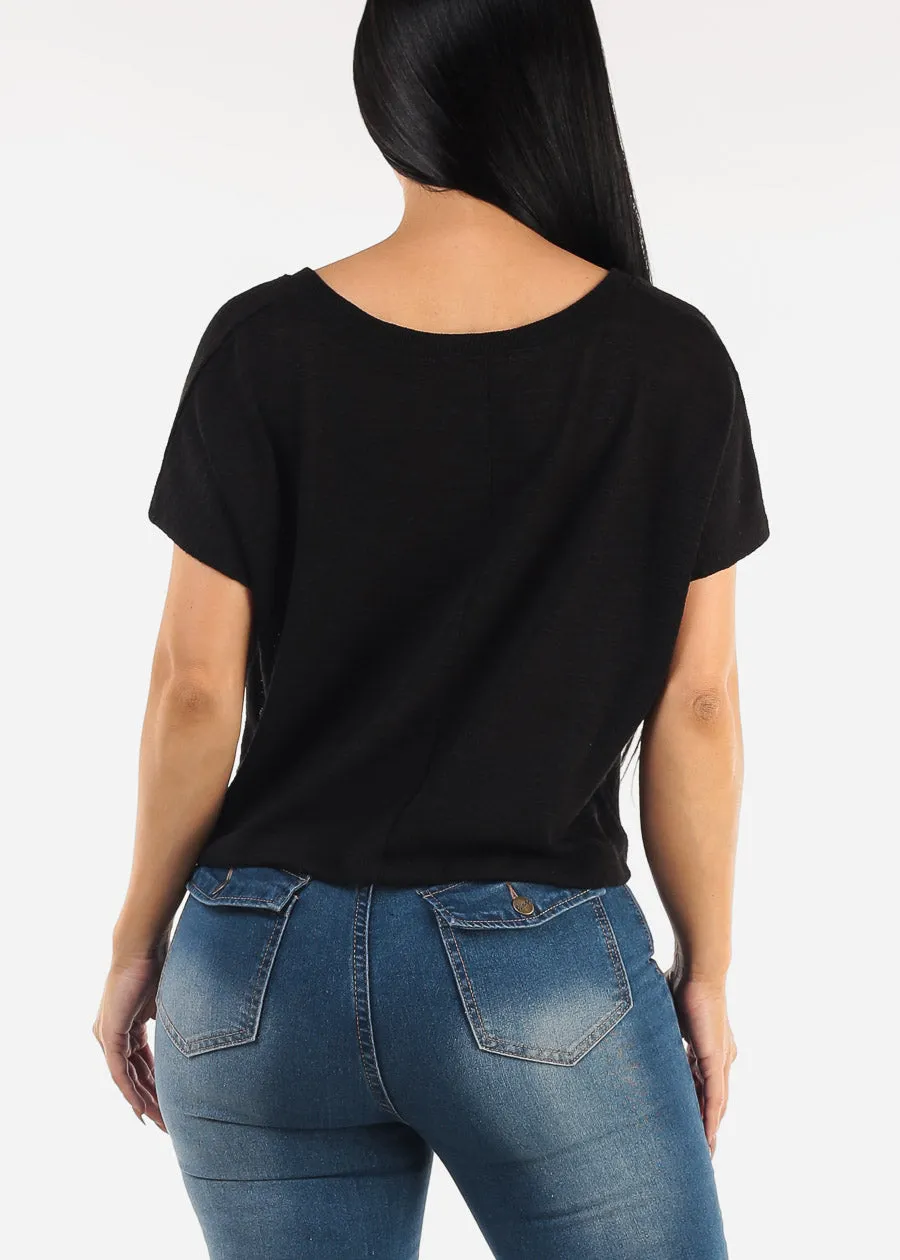 Vneck Short Sleeve Knit Crop Top Black sold by Moda product image thumbnail 4
