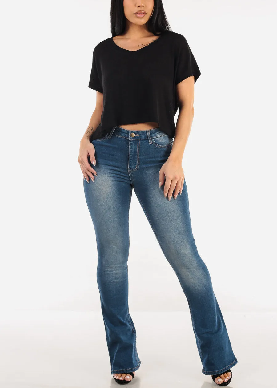 Vneck Short Sleeve Knit Crop Top Black sold by Moda product image thumbnail 2