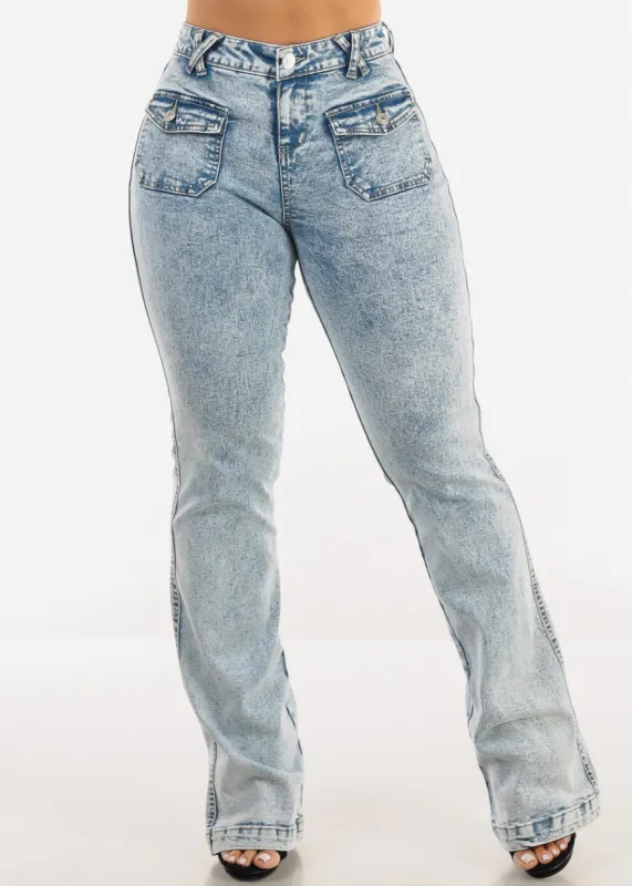 High Waisted Acid Wash Bootcut Jeans sold by Moda