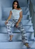 Butt Lift Straight Wide Leg Camo Cargo Jeans Grey sold by Moda