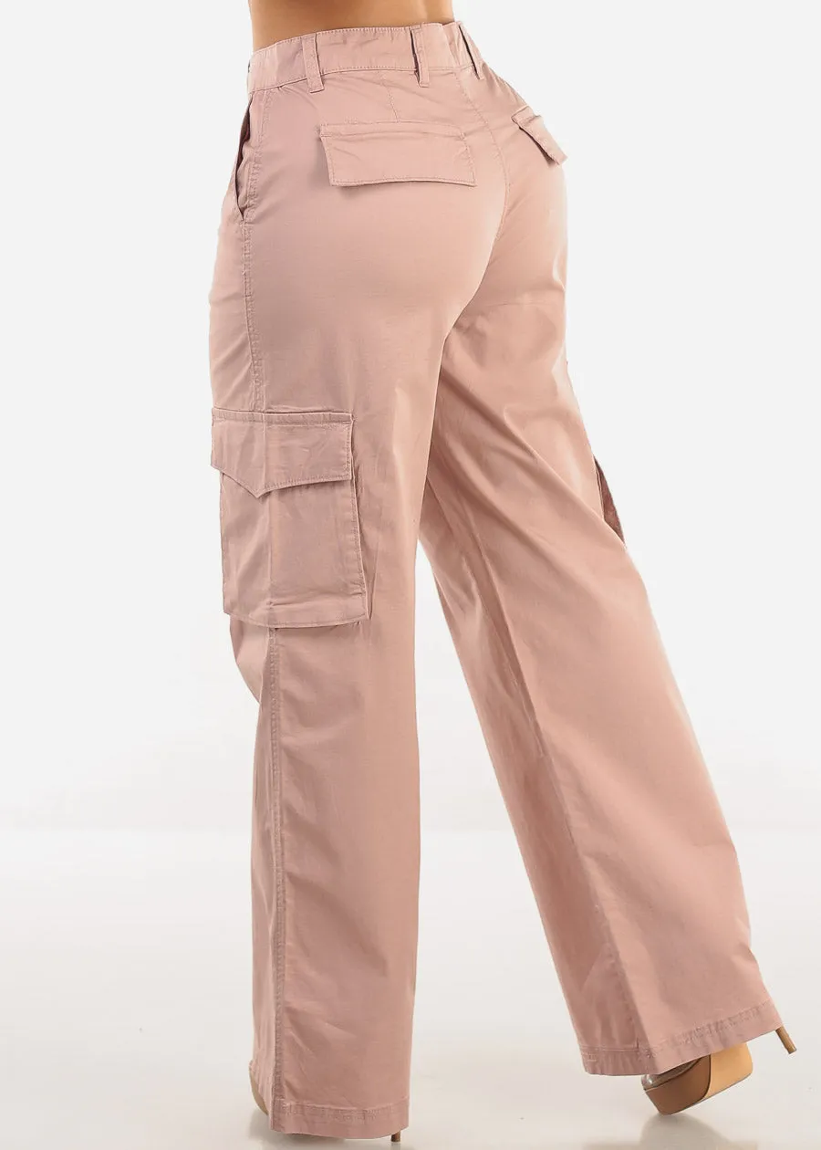 Butt Lift Super High Waist Wide Leg Cargo Pants Pink sold by Moda