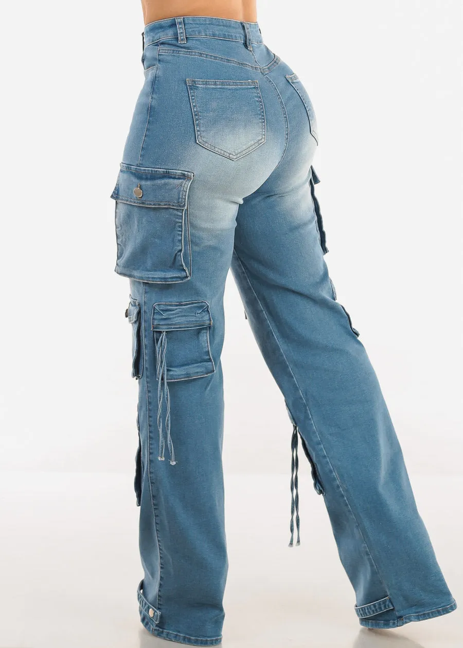 Super High Waist Med Wash Stretchy Cargo Jeans sold by Moda product image thumbnail 4