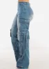 Super High Waist Med Wash Stretchy Cargo Jeans sold by Moda