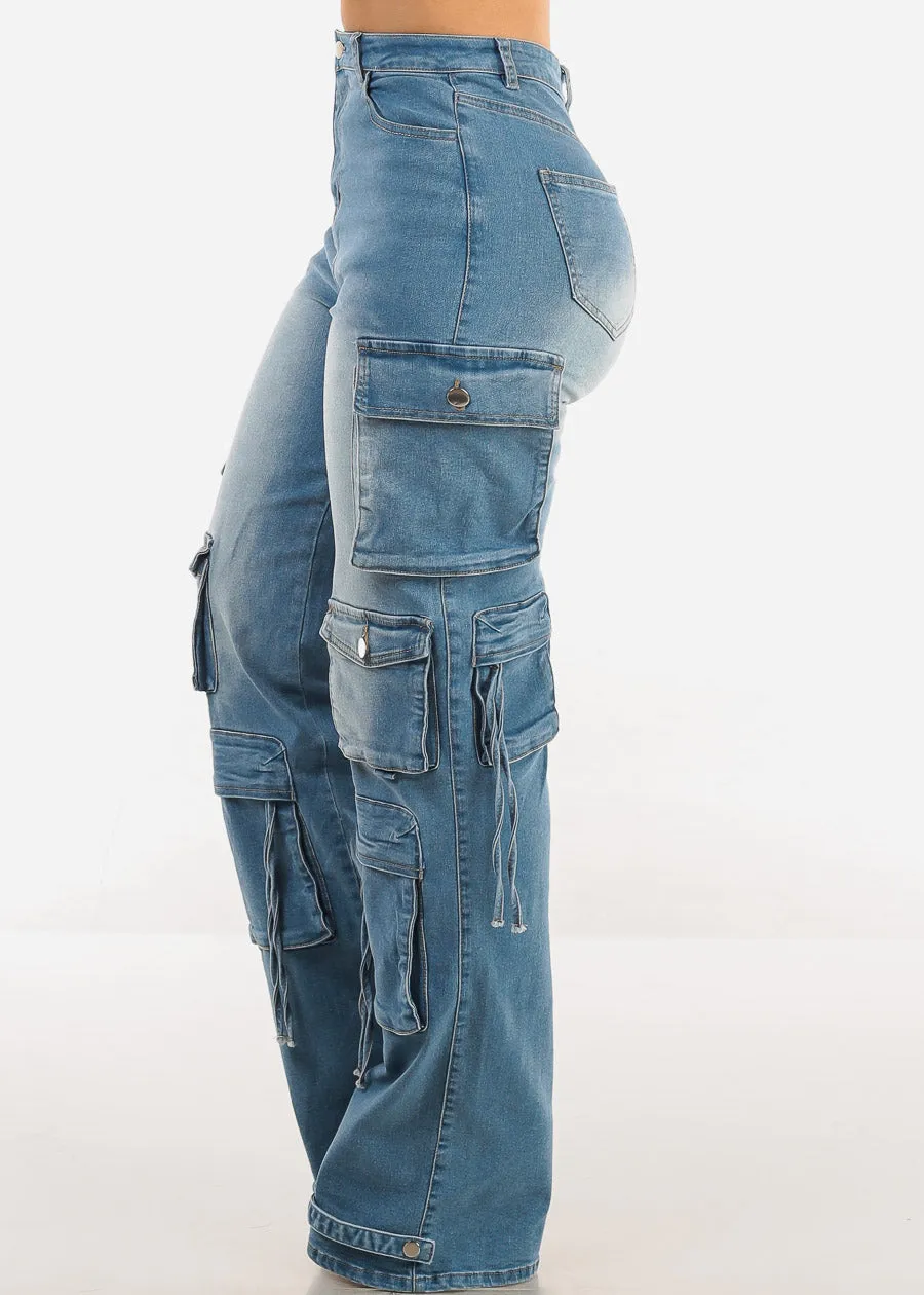 Super High Waist Med Wash Stretchy Cargo Jeans sold by Moda product image thumbnail 3