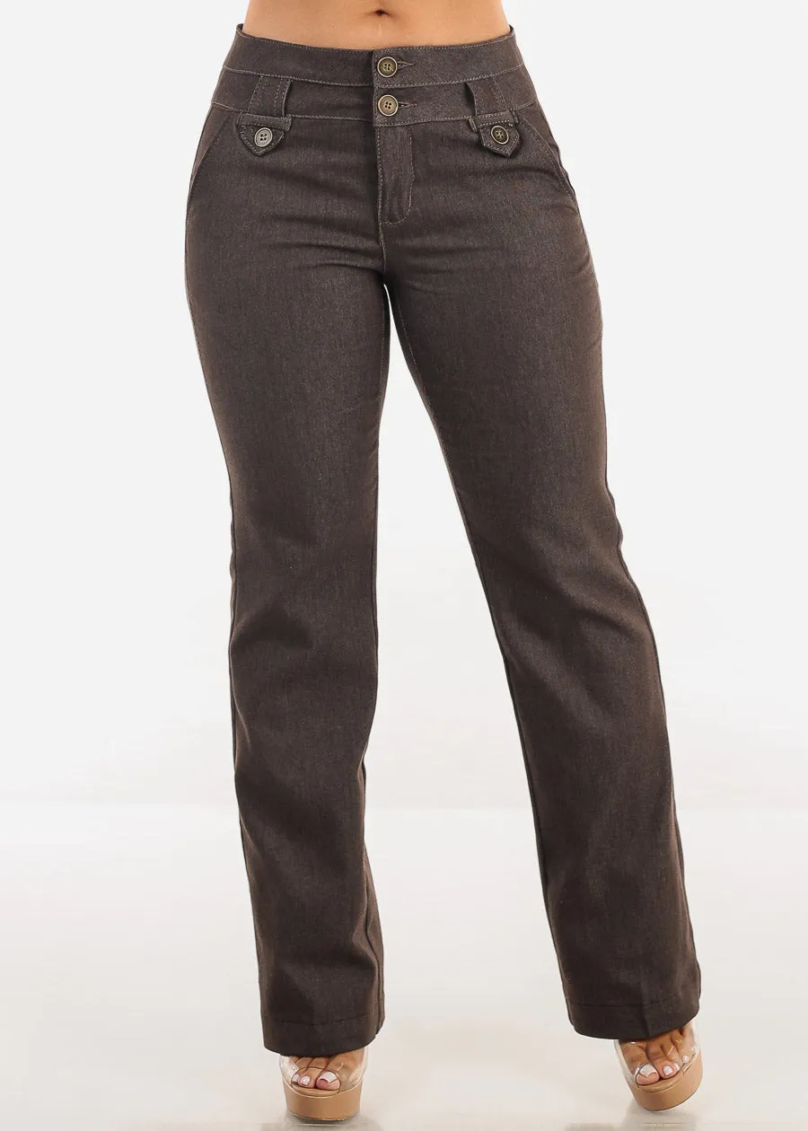 Mid Rise Brown Bootcut Jeans sold by Moda