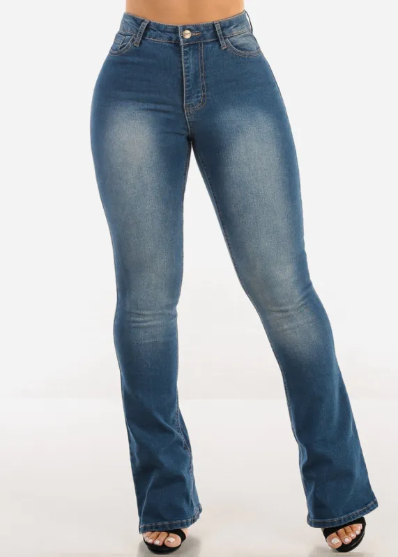Super High Waist Stretch Bootcut Jeans Med Blue sold by Moda