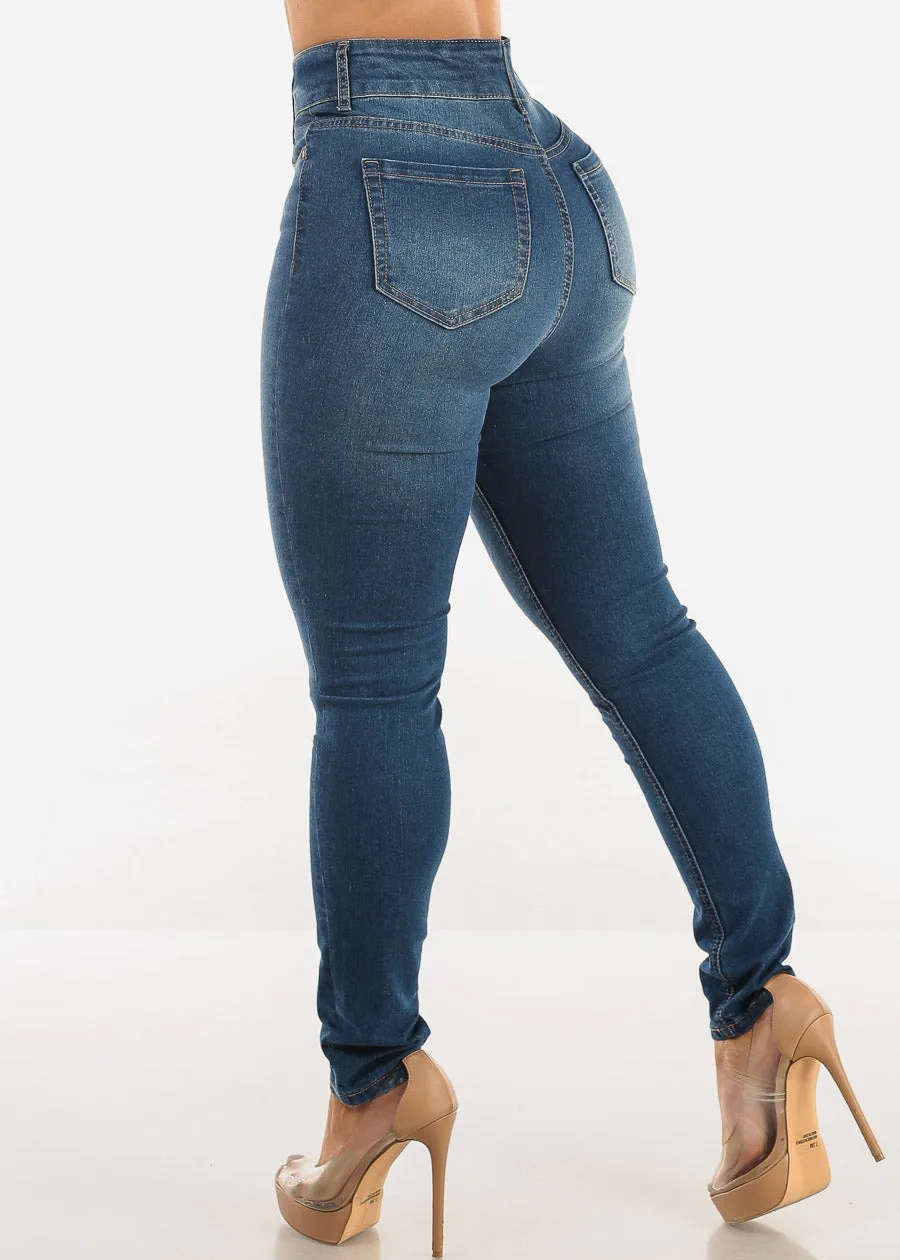 Super High Waist Stretch Skinny Jeans Med Blue sold by Moda product image thumbnail 4