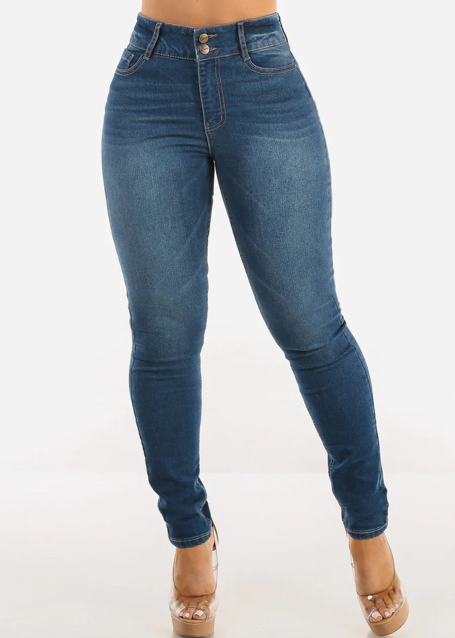 Super High Waist Stretch Skinny Jeans Med Blue sold by Moda