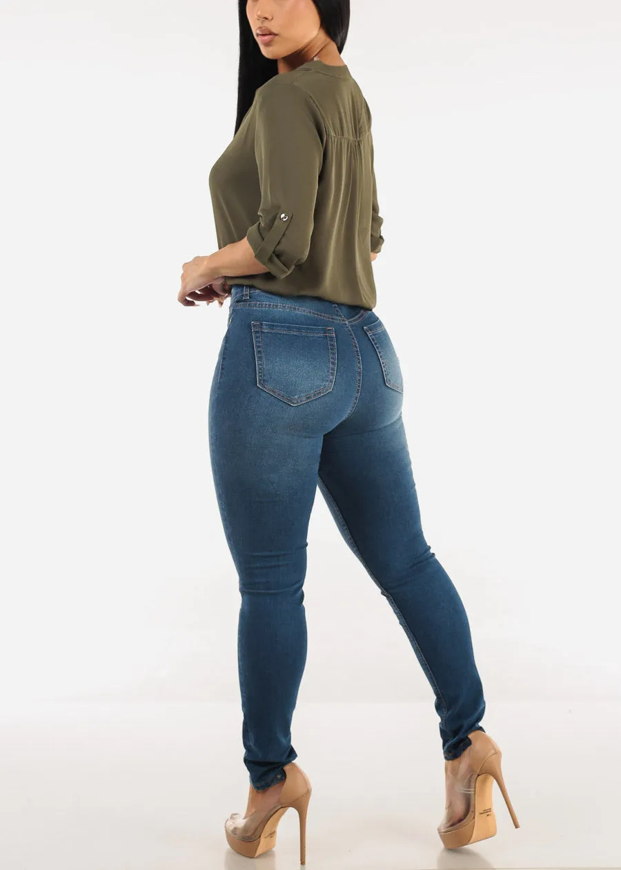 Super High Waist Stretch Skinny Jeans Med Blue sold by Moda product image thumbnail 5