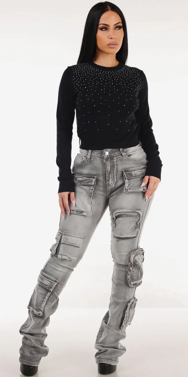 Black Cargo Denim Outfit sold by Moda