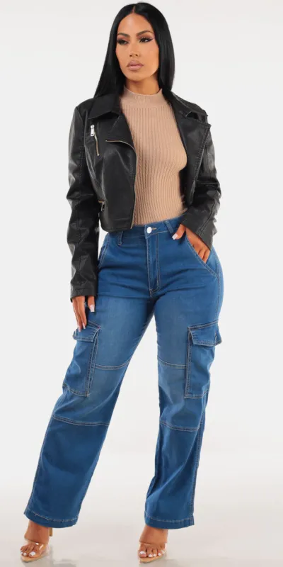 Black Pleather Cargo Denim Trio sold by Moda