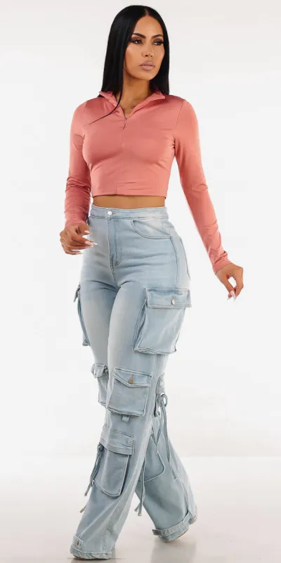 Mauve Cargo Denim Outfit sold by Moda