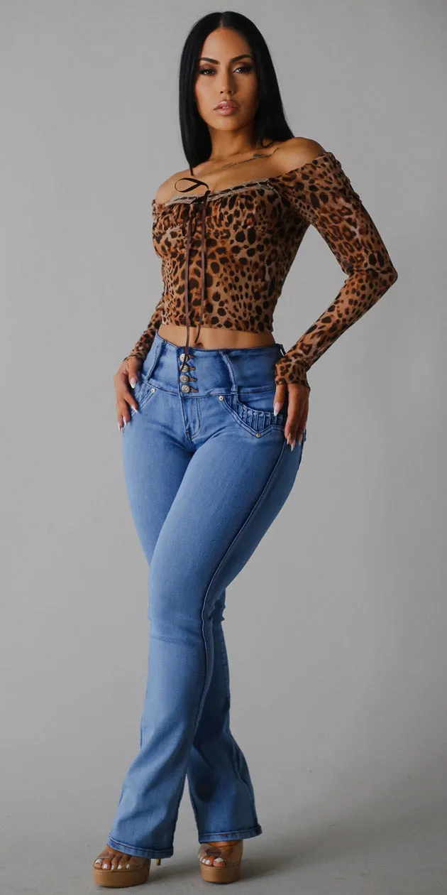 Leopard Butt Lift Denim Combo sold by Moda