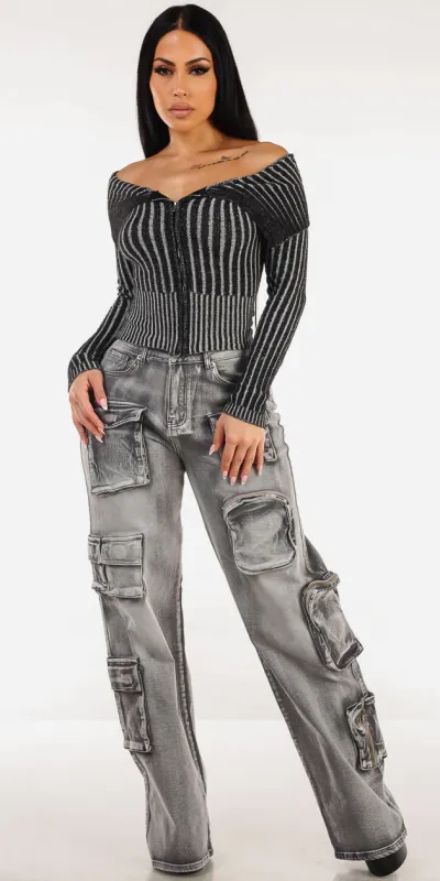 Stripe Cargo Denim Set sold by Moda