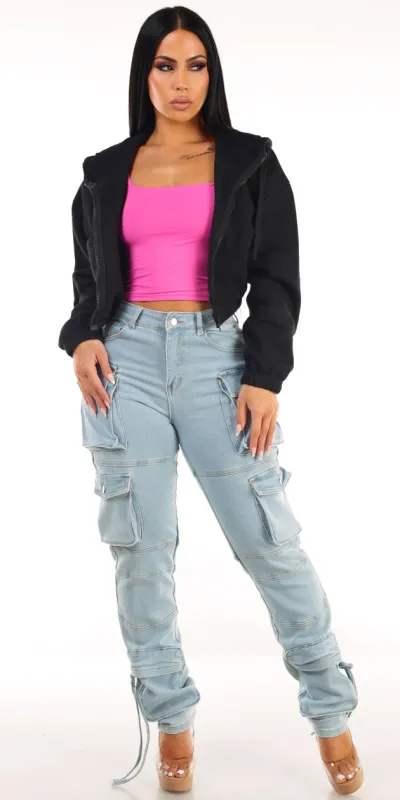 Fleece Fuchsia Cargo Denim Trio sold by Moda