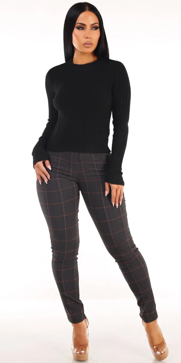 Knit Plaid Pants Look sold by Moda