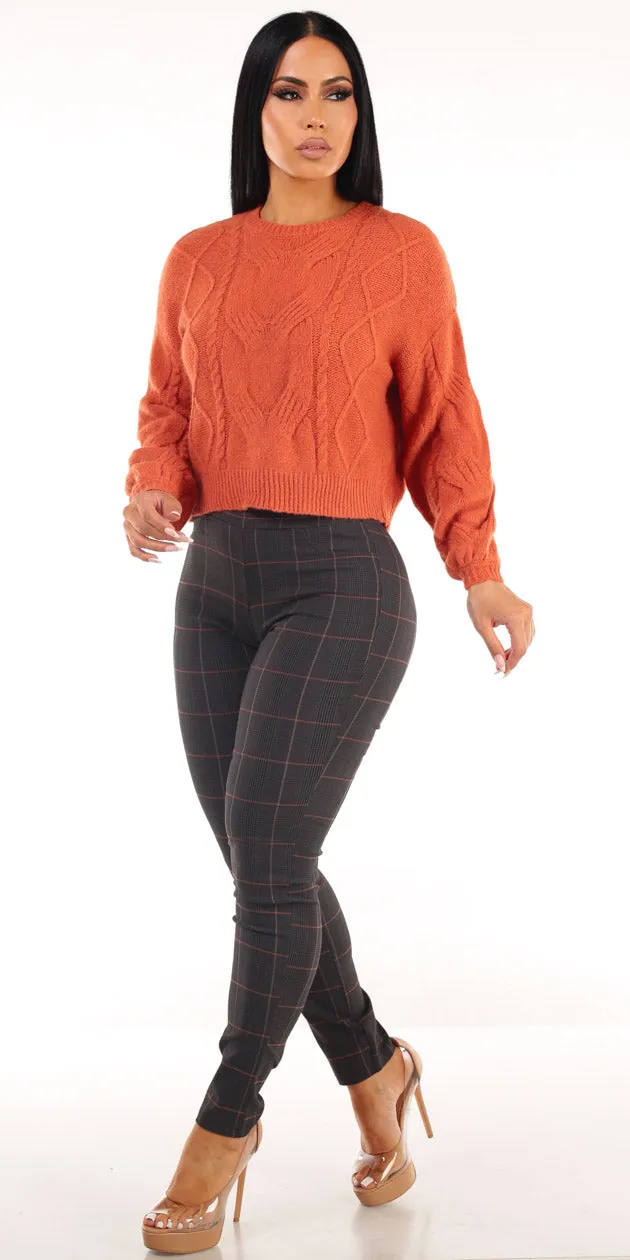 Rust Plaid Pants Outfit sold by Moda