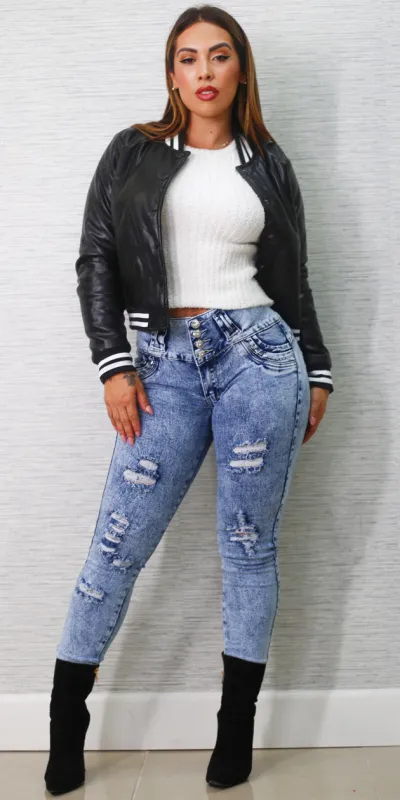 Pleather Butt Lift Denim Trio sold by Moda