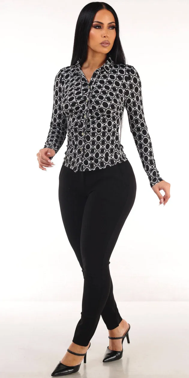 Printed Black Pants Look sold by Moda