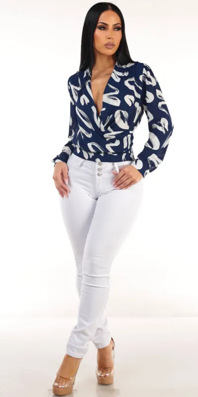 Navy Butt Lift Denim Look sold by Moda