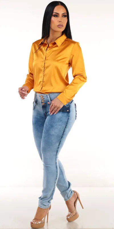 Mustard Butt Lift Denim Set sold by Moda