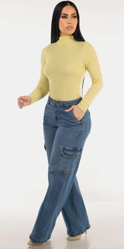 Mock Neck Cargo Denim Combo sold by Moda