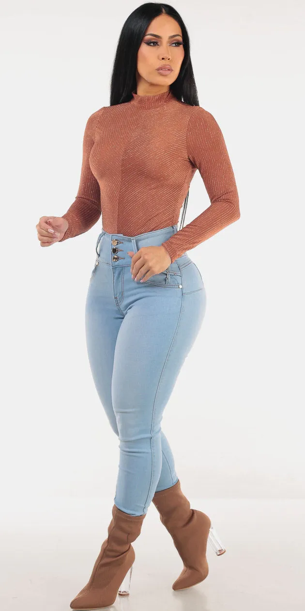 Mock Neck Butt Lift Denim Set sold by Moda
