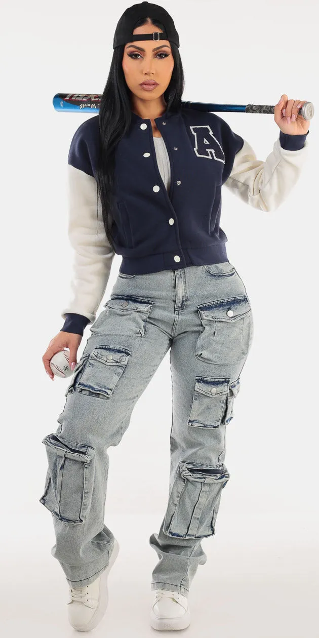 Navy Vneck Cargo Denim Trio sold by Moda product image thumbnail 3