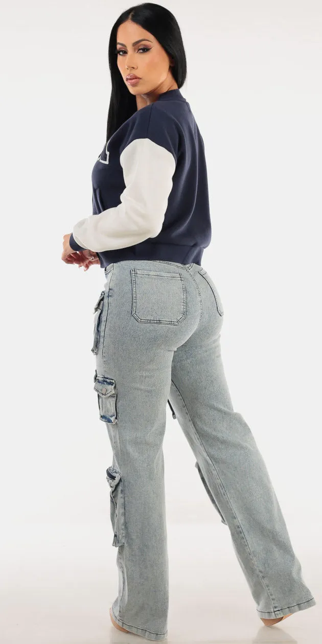 Navy Vneck Cargo Denim Trio sold by Moda product image thumbnail 2